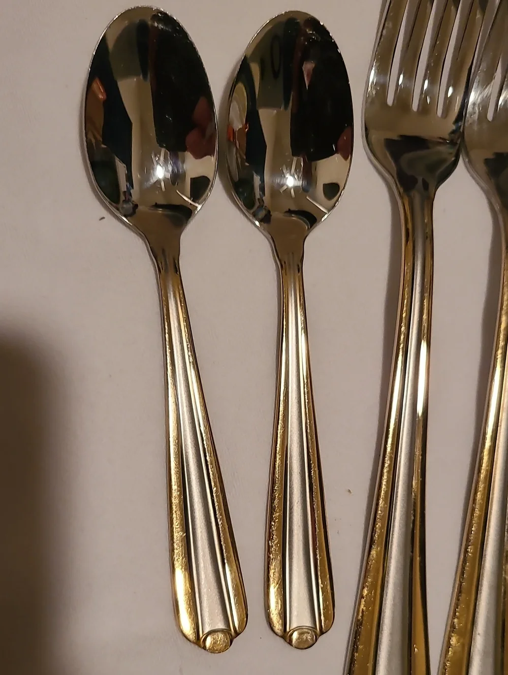 Casa Elite 18/10 Stainless Steel Flatware Silver Gold, 6 Pieces Fork Spoon